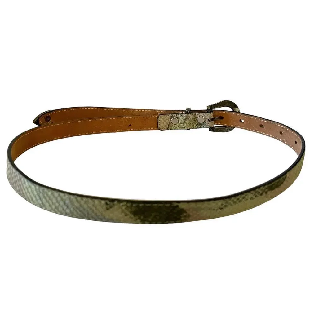 Streets Ahead Green Snake Embossed Leather Long Flap Belt Size S